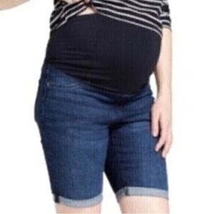 Isabel Maternity Denim Stretch Cuffed Bermuda Shorts Size 6